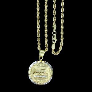 10K Real Gold Rope Chain and Last Supper Pendant Set